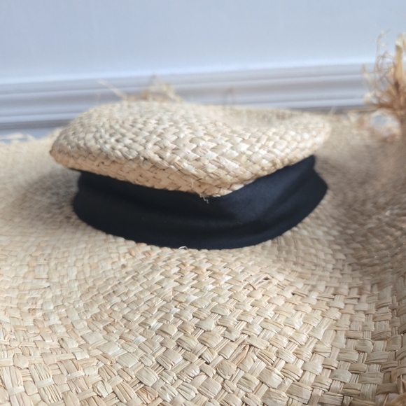 Nordstrom Brand Straw Fringe Black Trim Adjustable Hat One Size - Picture 4 of 8